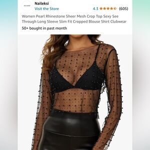 Rhinestone, Mesh Crop Top